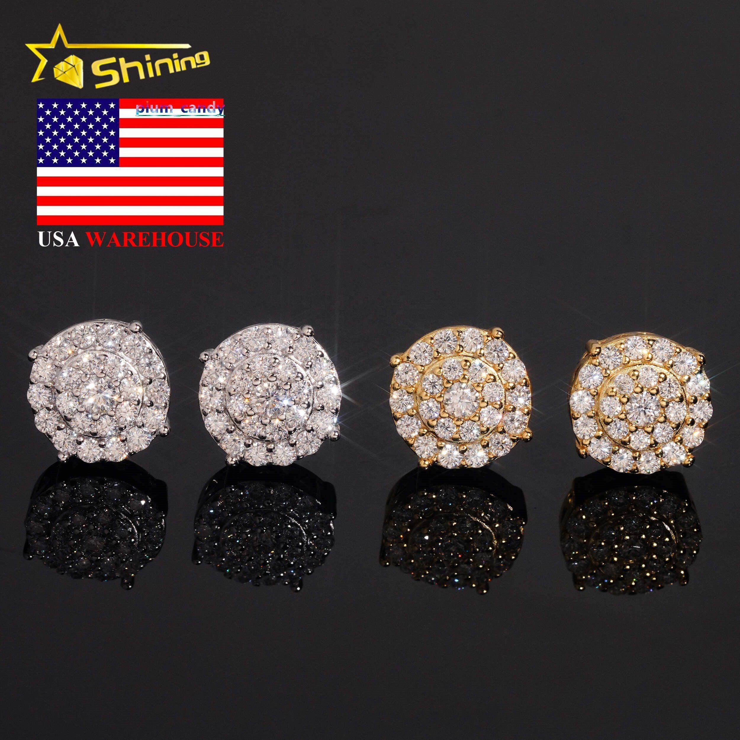 USA Shipping Fast Ready Design S925 Sterling Silver Iced Out VVS Moissanite Diamond Earring Stud Screw Back