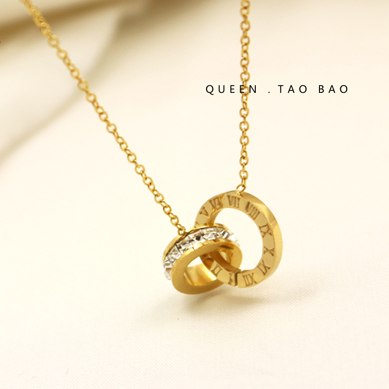 Designer luxury Roman Double Ring Necklace for Women Summer Light Luxury Niche Clavicle Chain Design Sense Number Pendant Choker New Titanium Steel Ne