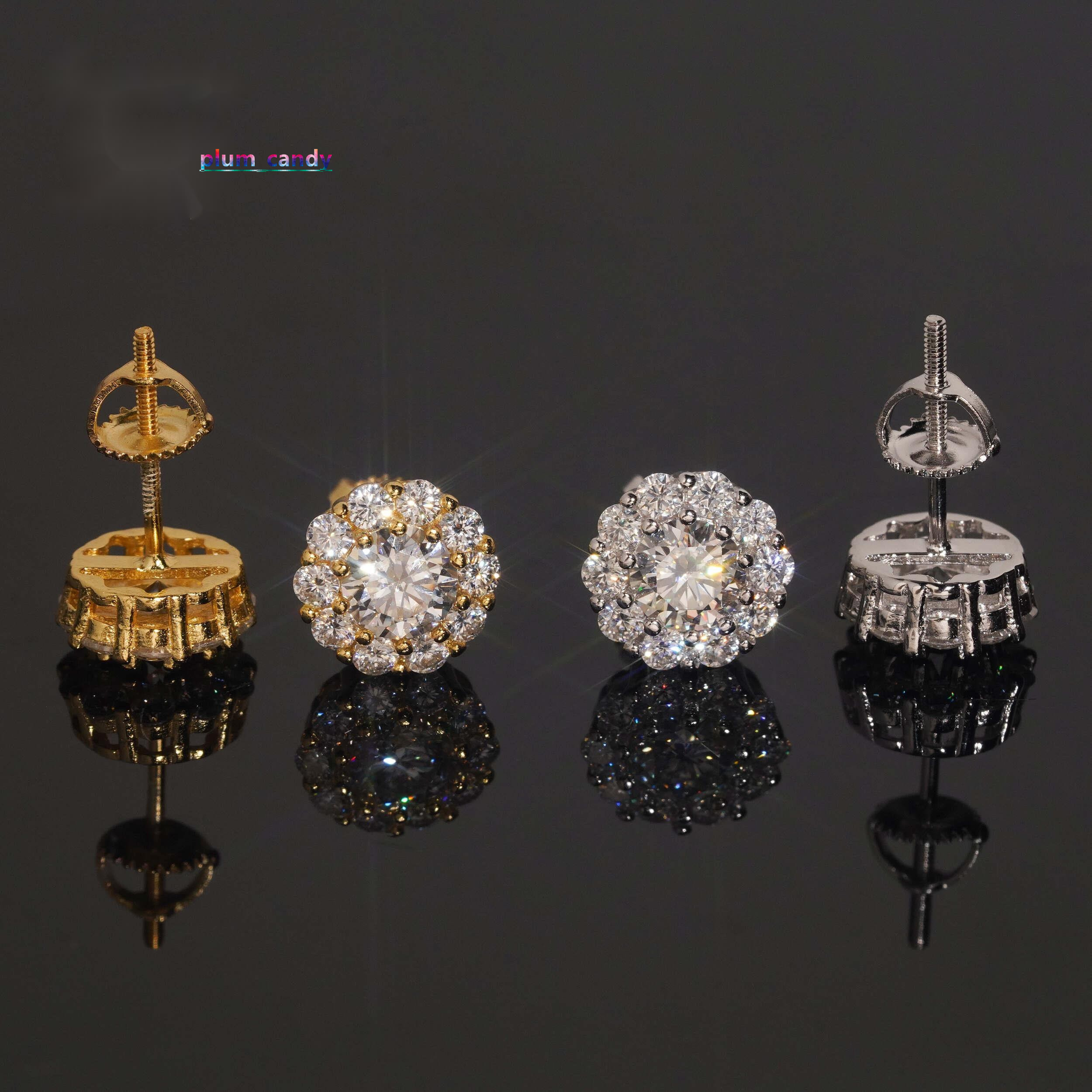 USA Local Stock Fast Ready Design S925 Sterling Silver Iced Out Earrings VVS Moissanite Diamond Screw Back Earring Stud