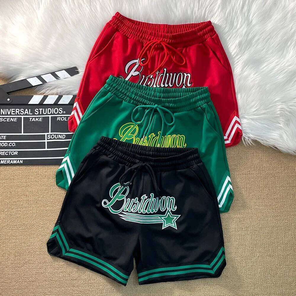 Stripe Vent Embroidery Letters Star Label Basketball Shorts Men Women Black Red Green Drawstring Loose Sports Running Shortpants