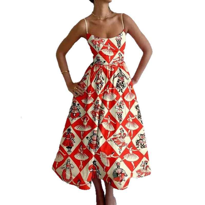 2026 Spring New Collection: Cross-Border European American Foreign Trade Women's Clothing, Fashionable and Elegant Printed Pleated Waist-Cinching