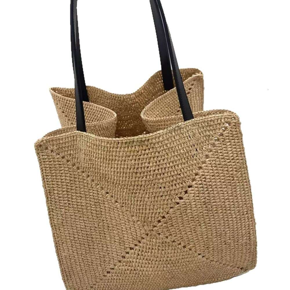 Totebag Shoulder ROSE NOIRE Hand Woven Raffia For Women Large Capacity Simple Vacation Beach Tote Bag Commuter Handbag Shoulder