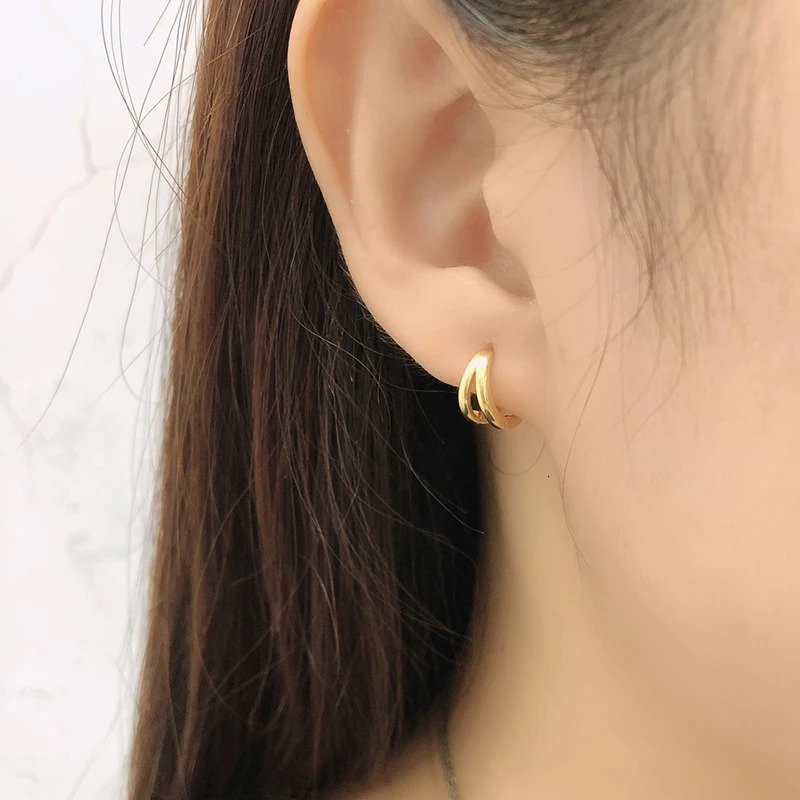 WANTME 925 Sterling Silver Simple Glossy Double Ear Buckle for Women Unique Charm Party Hoop Earrings Fine Jewelry Accessories 260323