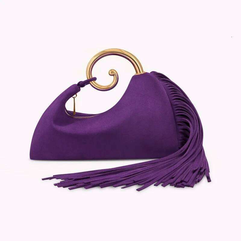 Trendy Creative Horsetail Shape Women S Handbag French Elegant Tassel Design Metal Ring Cloud Bag Prom Clutch Purse Banquet Bags Clutch Bags