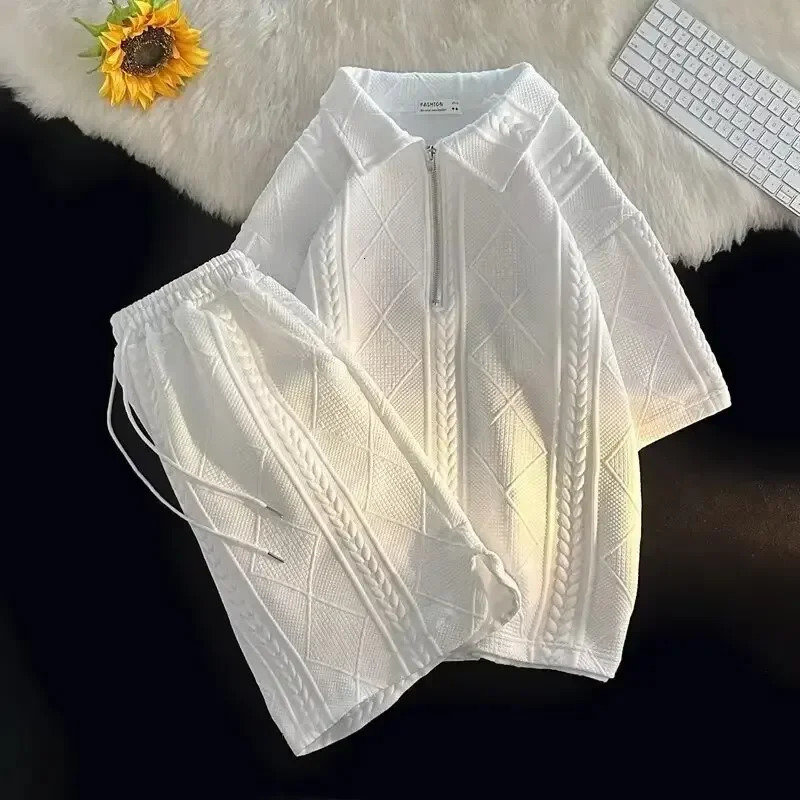 2026 Mens Clothing Polo Shirt Short Sleeve T-shirt Shorts Set Summer Trendy Loose-fit Top Shorts Suit For Men ropa hombre 260324