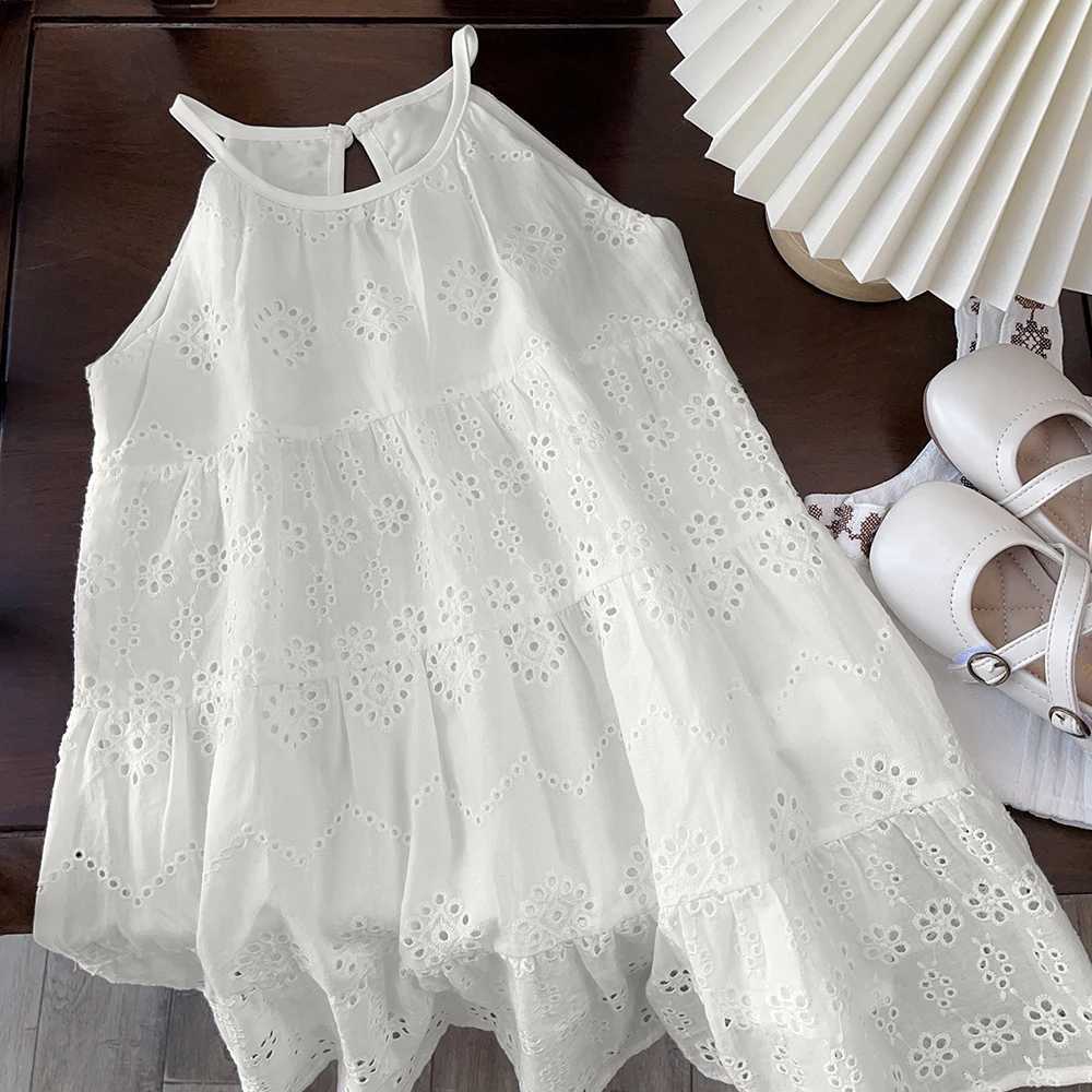 Bear Leader Cut-out Design Girls Dress 2025 Summer Little Girl Fashion Sling White Holiday Medium Length Vest Dress Girls DressT260330