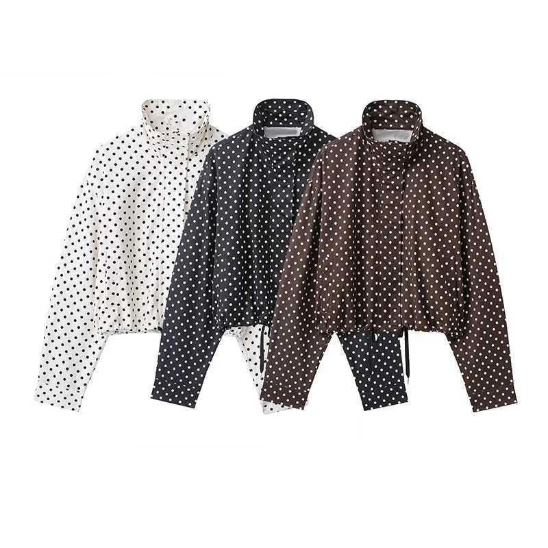 Womens Jackets Coats Autumn Fashion Polka Dot Turtleneck Long Sleeve Loose Coats Streetwear Female Outerwear Chic TopsT260328