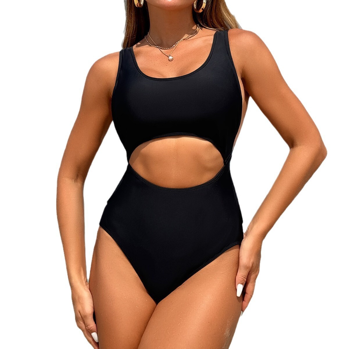 2026 New Sexy Solid Color One-Piece Bikini Beach Womens Hollow Out Swimwear