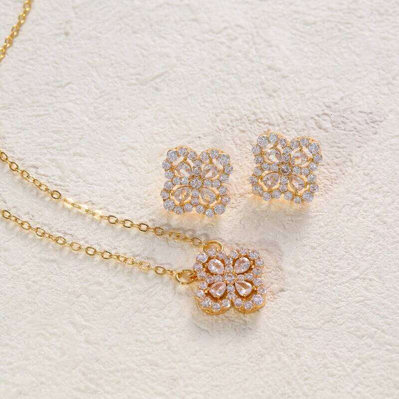 Jewelry Set With Earrings Necklaces High Quality Flower Shaped Decorative Designer Earr Necklace Made Of Copper And Set Zirconium Stones Gift for Wome