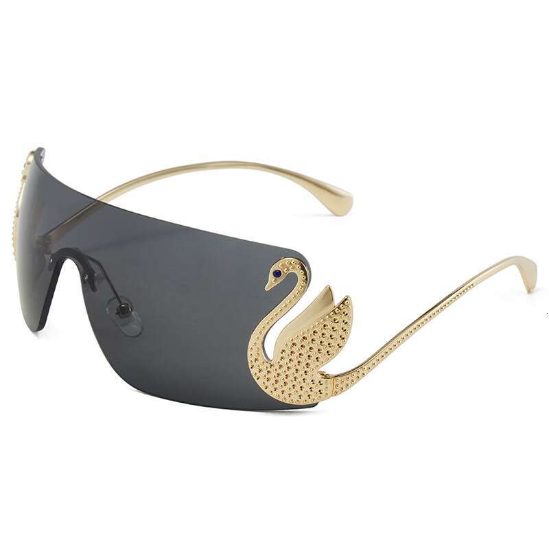 Kaleidoscope designer fashion diamond-embellished swan-ear sunglasses, personalized women's sun protection versatile rimless one-piece glasses