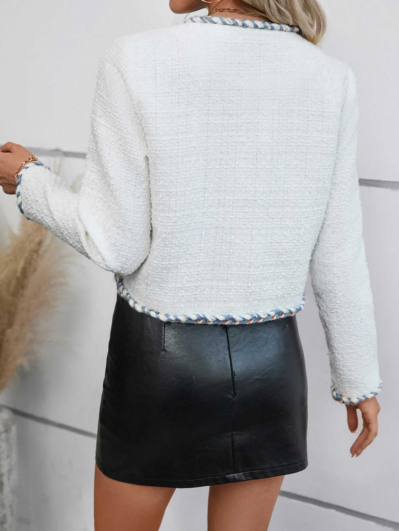 New Autumn and Winter Womens Coat - Short-Length White Crew Neck Design Versatile for Work Elegant and StylishT260328