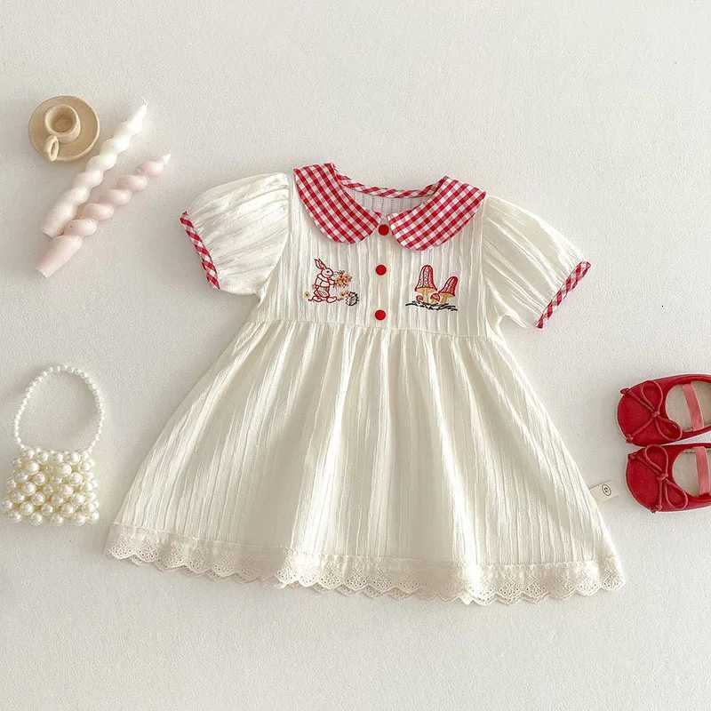 Children Sweet Thin Style Bunny Mushroom Dress 0-5T Girls Cute Lace Check Pattern Tops Kids ShirtT260330