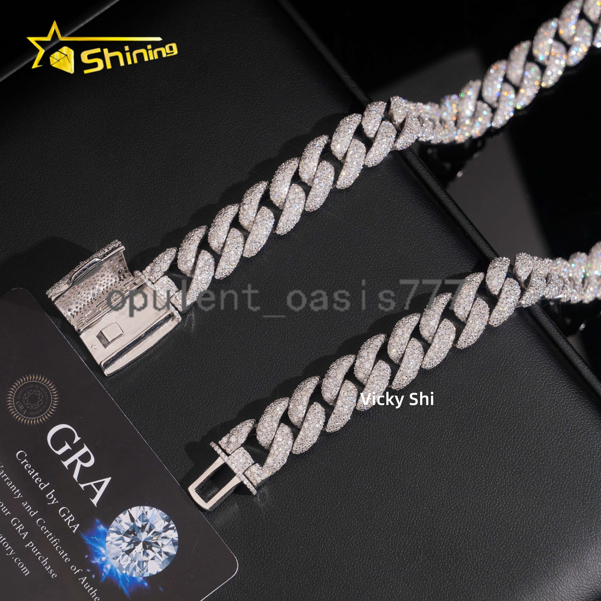 Hot Selling 14mm Mosaic Setting Cuban Link Moissanite Hip Hop Jewelry Custom Iced Out Moissanite Cuban Chain for Men