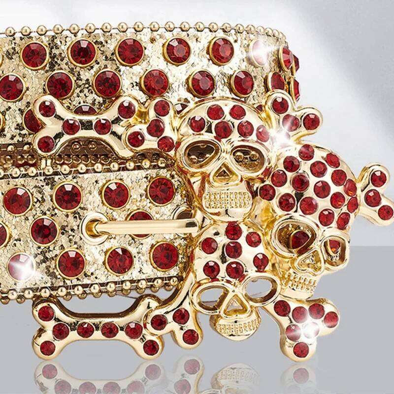Skull Pile Punk Belts Men Women Coral Rhinestone Gothic Y2k Spice Girls Rock Hip Hop Belt Jeans Decoration Nightclub Chunjinqiuli