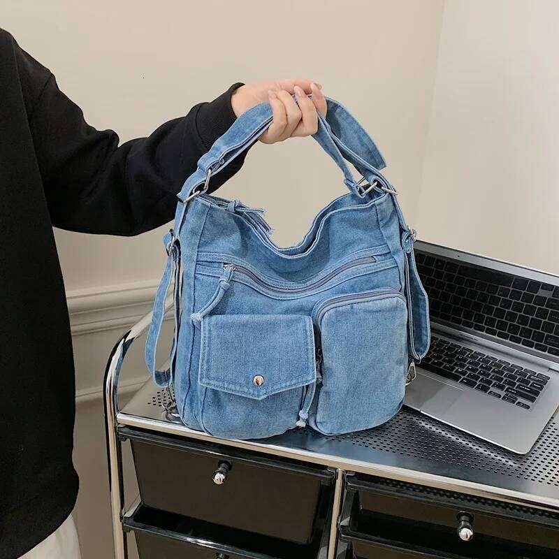New Fashion Casual Shoulder High Quality Crossbody Denim Fabric Tote Bag Large Capacity Women S Handbags QIBALIANGPIN