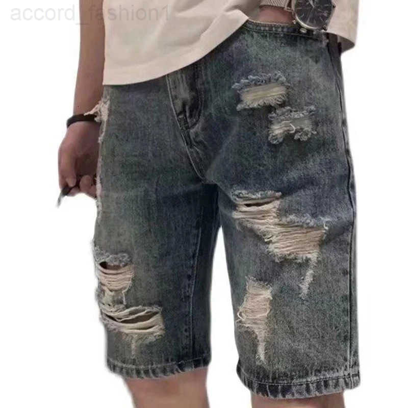2025 Mens Distressed Denim Shorts Summer Baggy Ripped Jeans Straight Leg Casual Loose Fit Five Inch Beach Shorts Y2K Streetwear H260330