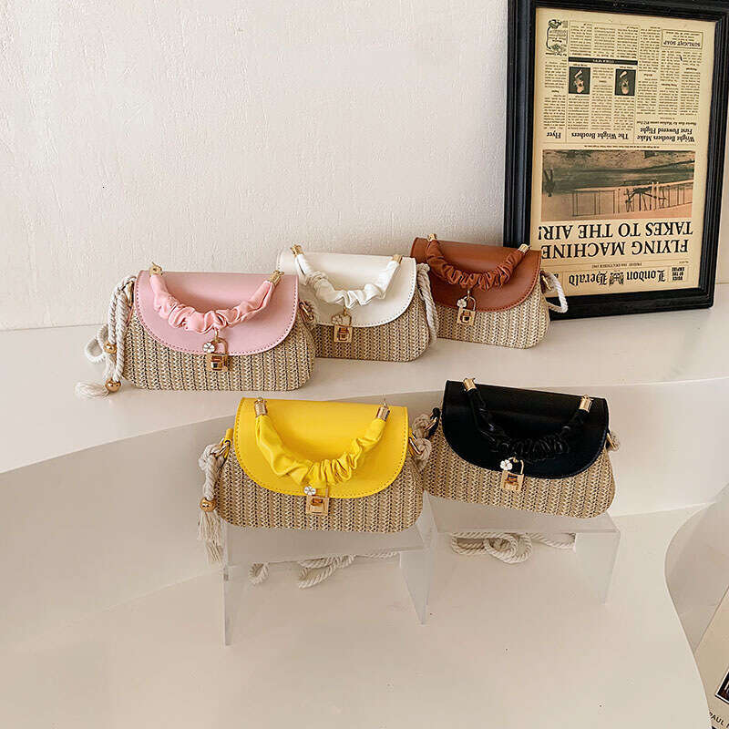 Fashionable Hand-Woven Small Square Bag, Casual Straw PU Patchwork Handbag, Trendy Shoulder And Crossbody Bag Evergwish