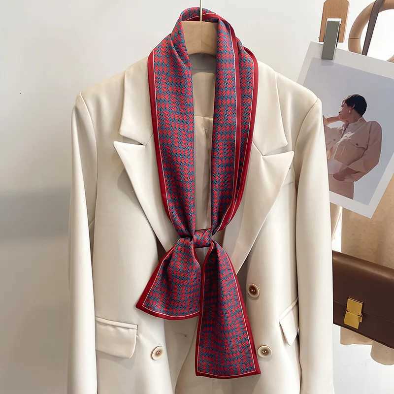 Green small silk scarf for women Korean small scarf long spring autumn summer thin style fashionable shirt thin and narrow strip Z260330