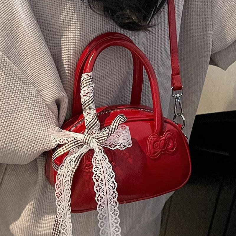 Korean Handheld Red for Women 2025 New Trendy Fashion Small Square Versatile Ins Style Crossbody Bowling Bag