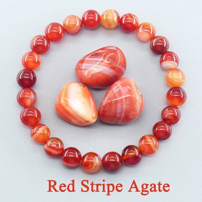 Natural Stone Stripes Agates Beads Bracelet Women Men Genuine Red Carnelian Round Healing Jewelry Yoga Meditation Plusera