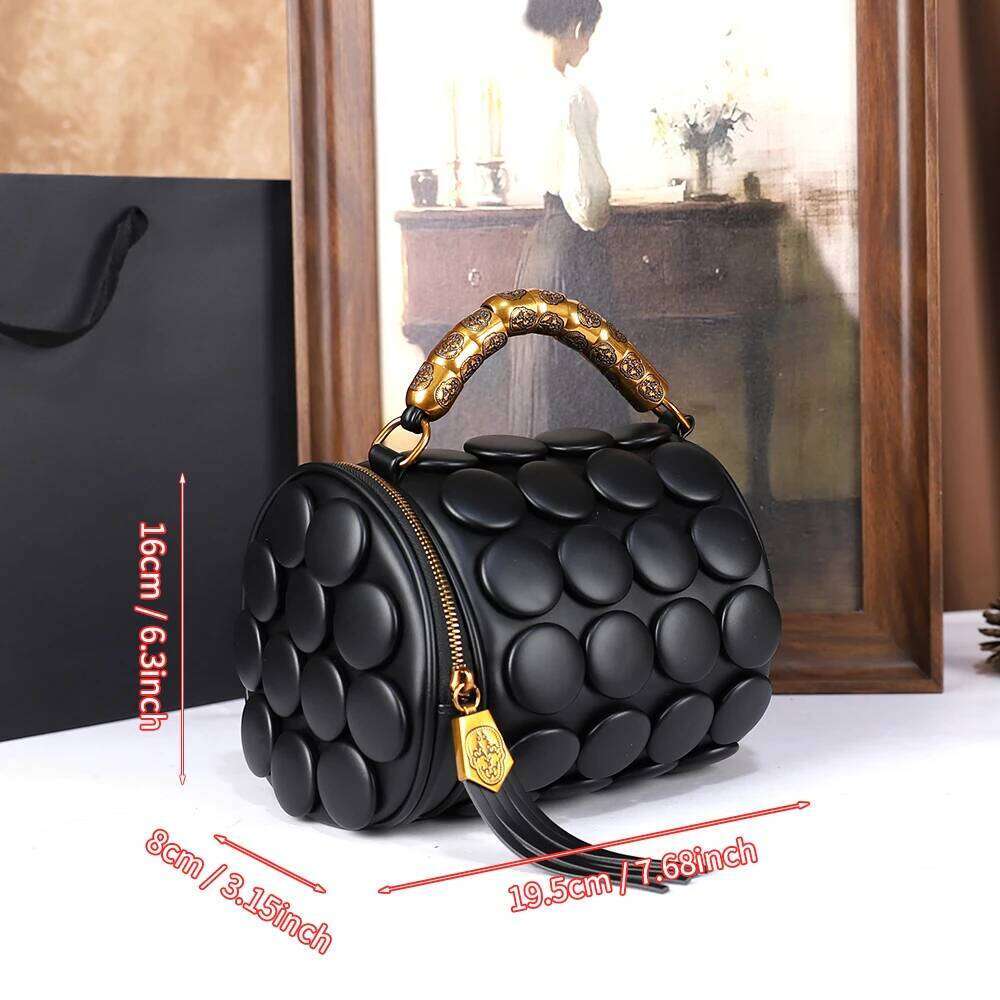 Women's Boston Pillow Bag With 3D Polka Dot Decoration Single-Shoulder Crossbody Bag Round Handbag Fashion Accessory