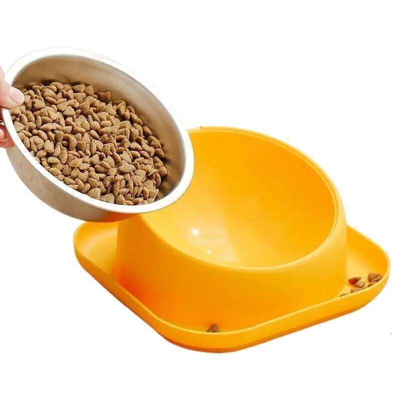Cervical Spine Stainless Steel Cat Feeder Pet Oblique Food Basin Anti-knock Dog Bowl Protection 26W0330
