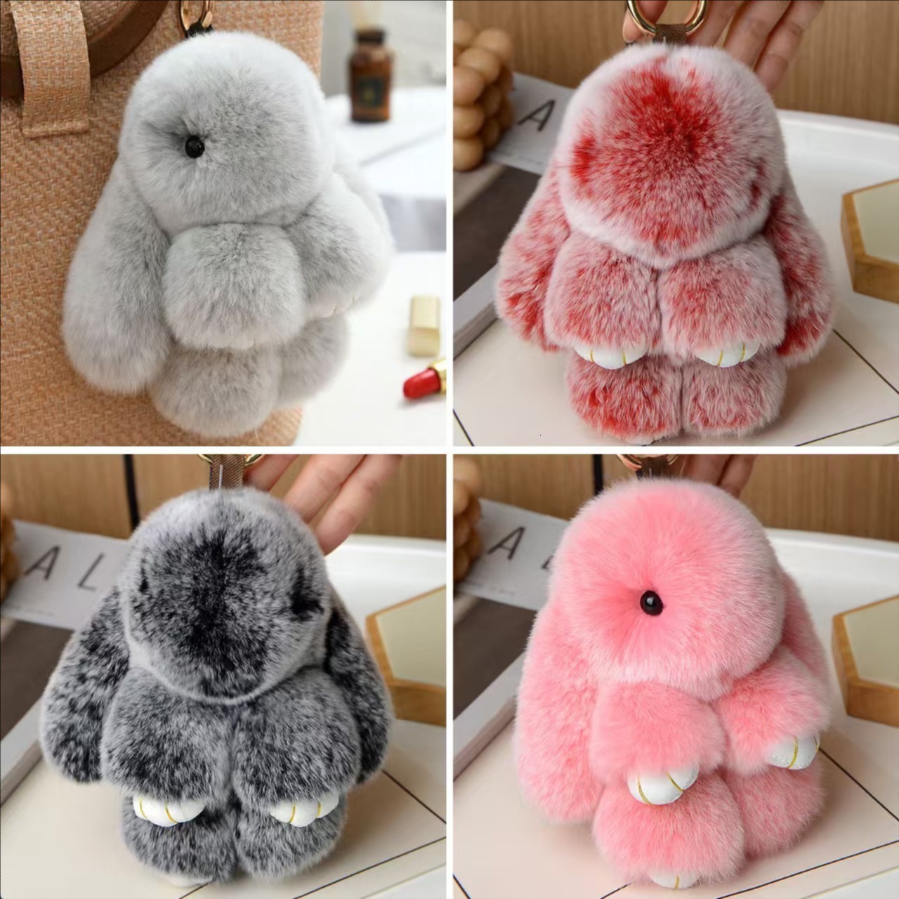 Rex Little Bunny Pretend Dead Lazy Cute Adorable Backpack Fur Plush Rabbit Bag Pendant
