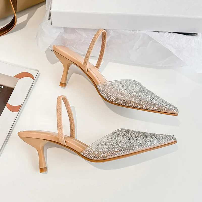 2025 Fashion Summer Women High Heels Sandals Pearl Decoration Slingback Pointed Toe Elegant Party Wedding Bridal Ladies Shoes Z260330