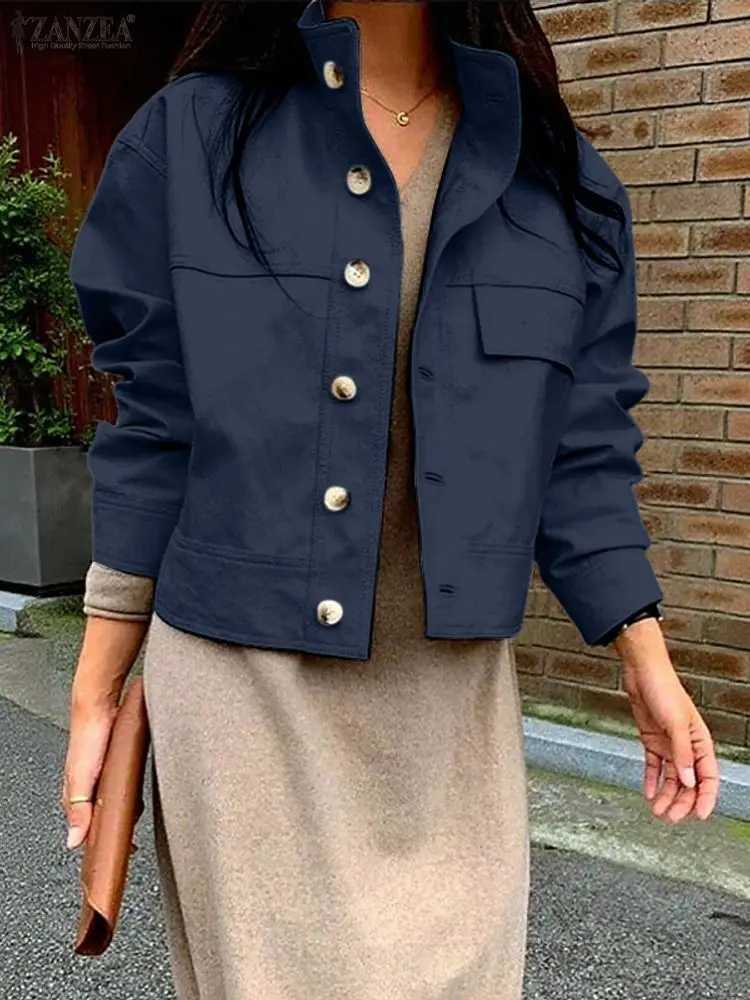 ZANZEA Fashion Coats Long Sleeve Autumn Jackets Women Stand Collar Solid Outerwear 2025 Winter Casual Cardigans Elegant CoatsT260328