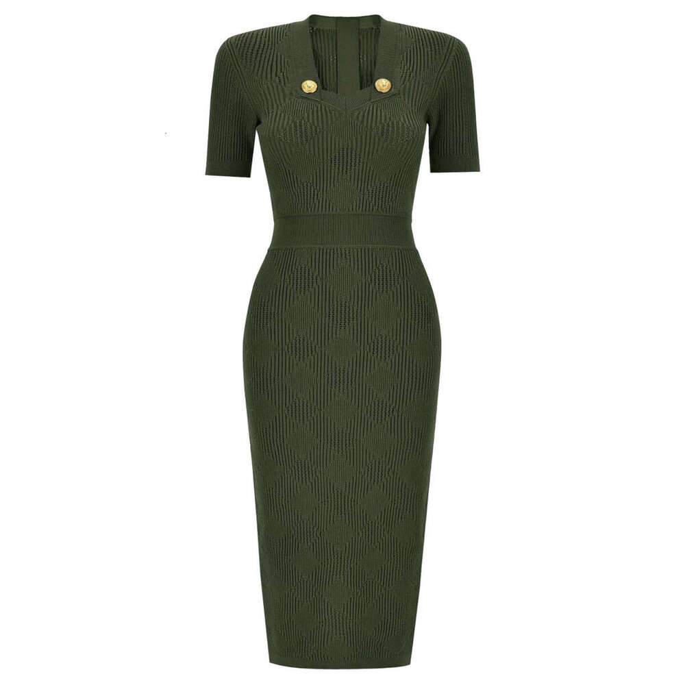 Spring and summer new designer short f23 sleeved slim fit mid length knitted long skirt simple and elegant layered dress