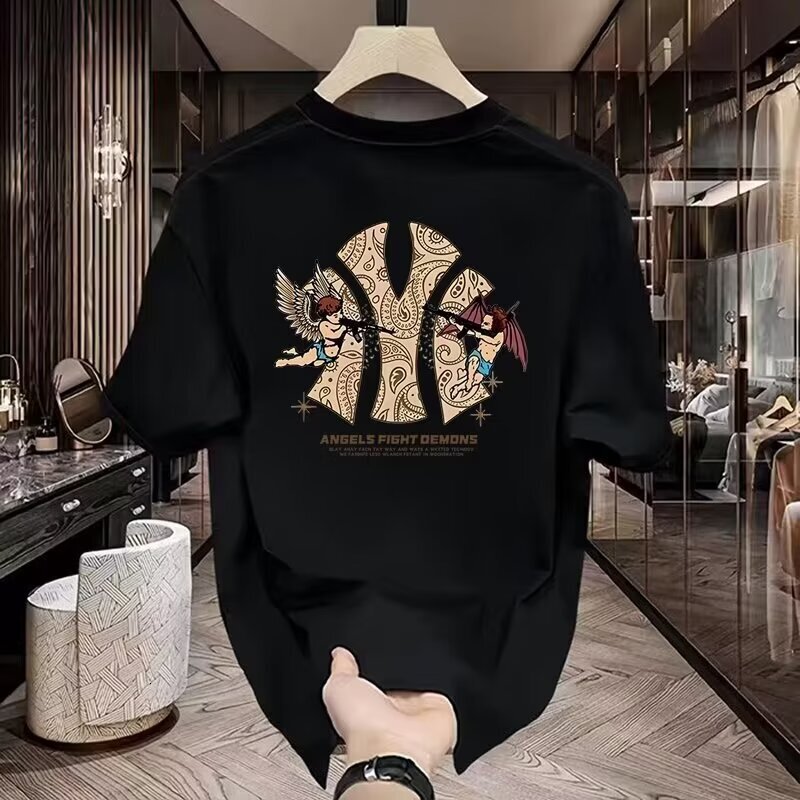 Designer Short-sleeved Shirt, High-end Pure Cotton, Men's Printed Short-sleeved T-shirt, 2026 New Summer Fashionable Casual Round-neck Shirt