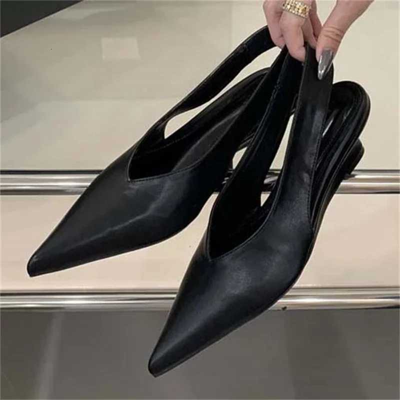 Aneikeh Sexy Pointed Toe Low Heels Comfortable Leather Design Wedges Women Mules Slingbacks Pumps Wedding Banquet Shoes Summer Z260330