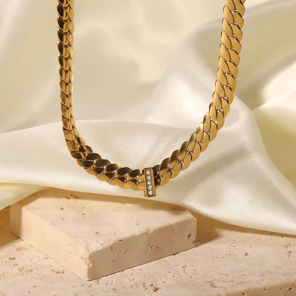 18K Gold Plated Titanium Stainless Steel Waterproof Jewelry Moissanite Cuban Link Chain Hip Hop Necklace
