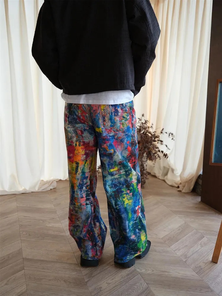 Ropa Y2K Streetwear Graffiti Painting Baggy Jeans Pants For Men Clothes Colorblock Wide Leg Denim Trousers 260326