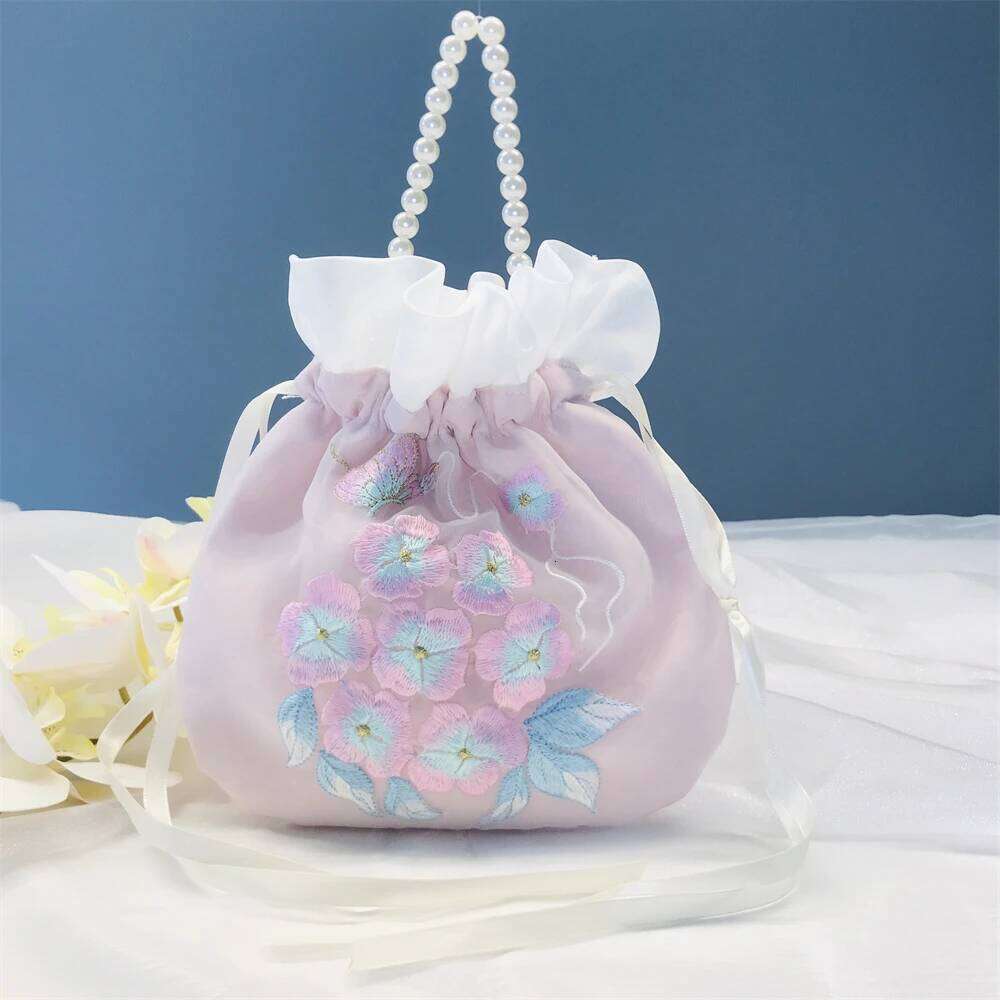 Chinese Embroidery 1Pcs New Hanfu Drawstring Handbag Satchel Embroidery Shoulder Bag Daily Portable Ancient Style Crossbody Women Girl Gift