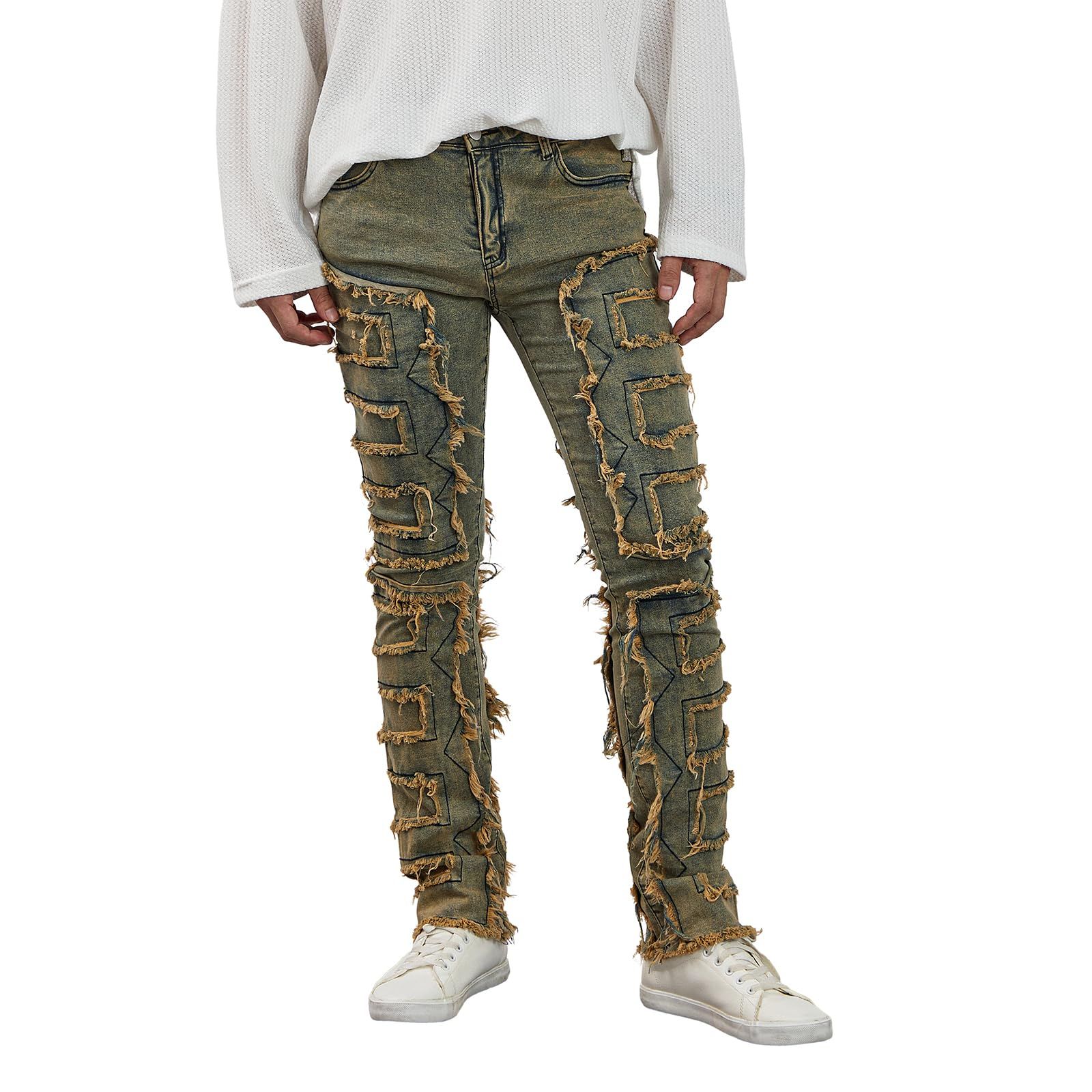 Men's Contemporary Stylish Casualwear Jeans Featuring Unique Stitching Details-H084