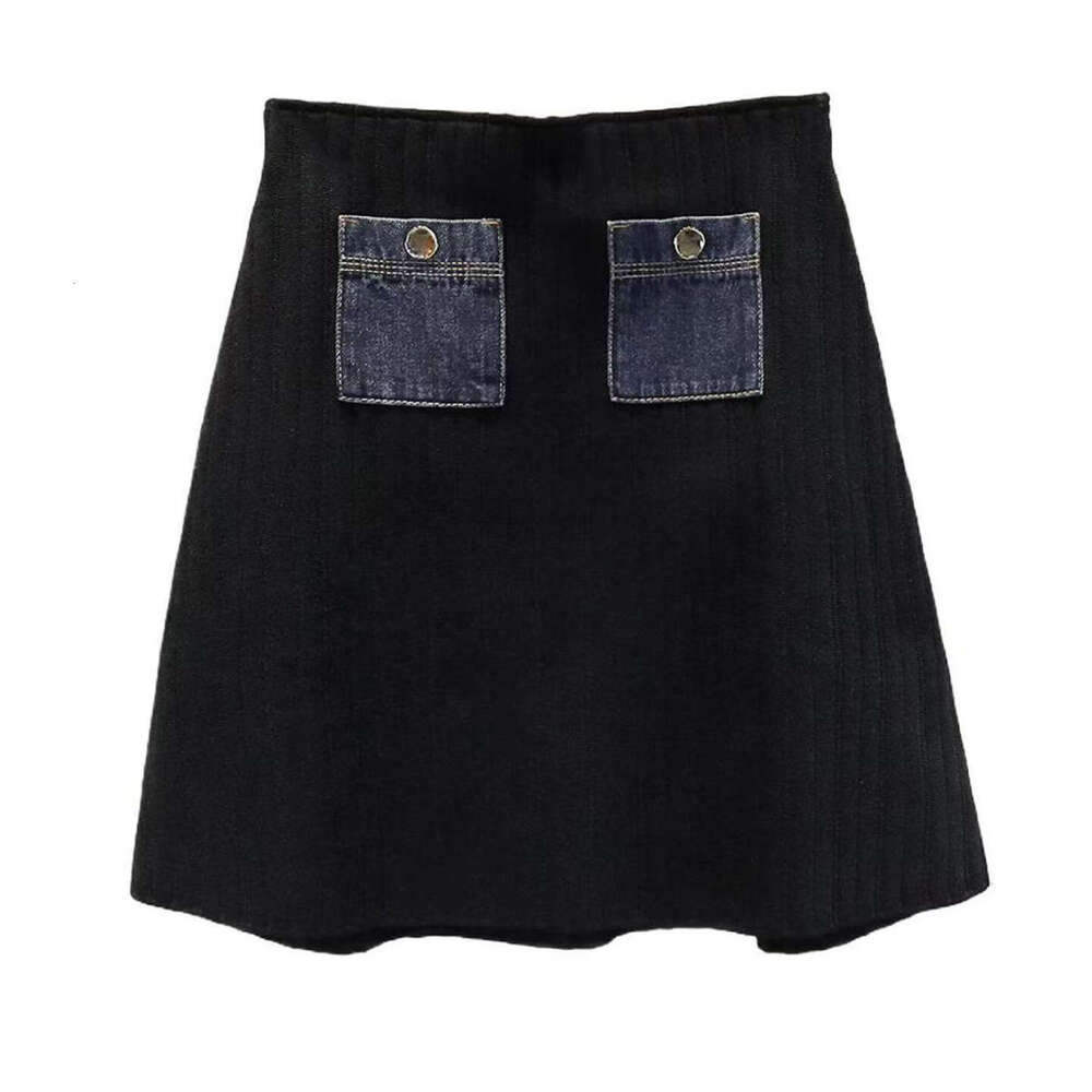 2026 Summer French Designer Women's Elegant Sleeveless S18 Patch Top+High Waist Denim Knitted Short Skirt