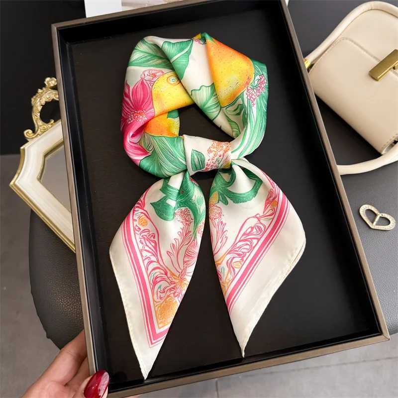 Lemon Print Silk Square Scarf Wen Luxury Soft Satin Kerchief Thin Neck Scarf Fashion Sunscreen scarf For Wen Bag Ribbon X260328