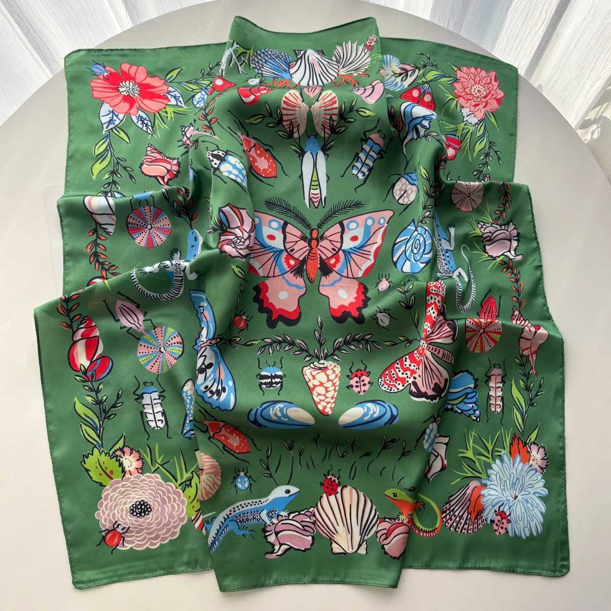 Wen Foard Square Scarf Silk Imitation Floral Print Neckerchief Bandana Foard Lady Shawl Scarves Wrap Hair Band Ties X260328