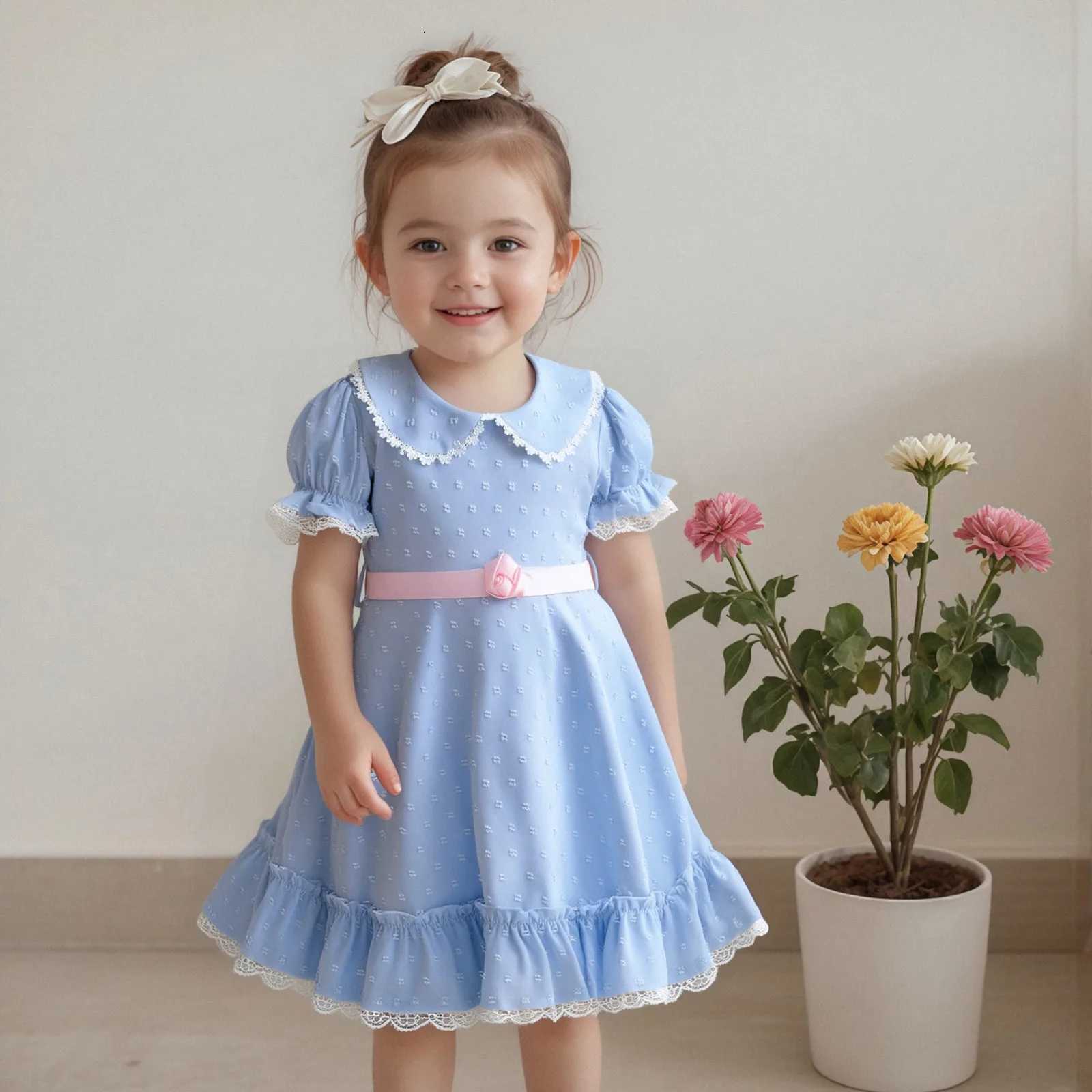 Kids Girls Halloween Dress Ruffled Hem Doll Collar Short Sleeve Dress with Bow Belt for Toddler Cute ClothesT260330
