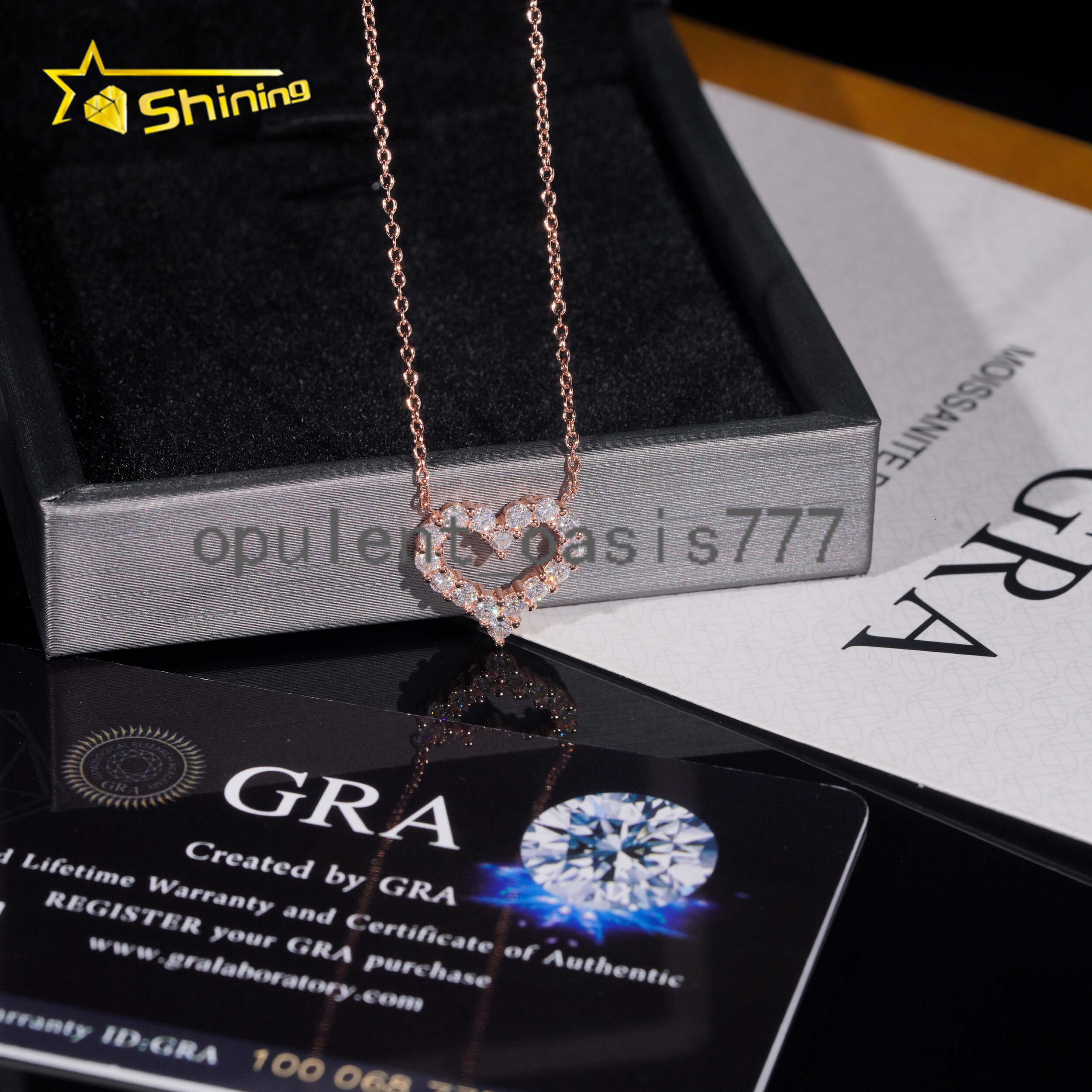 Best Selling Fashion Pendant Necklaces 925 Solid Silver Women Iced Out Moissanite Heart Pendant Necklace GRA Certificated