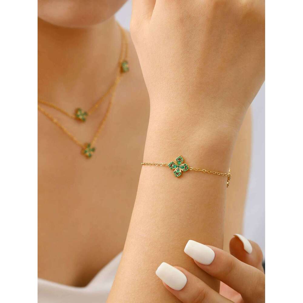 Jewelry Set Four Leaf Clover Necklace Bracelet Retro Style Elegant Gold Plated Stainless Steel Hypoallergenic For Women Gift Anniversary Birthday Part