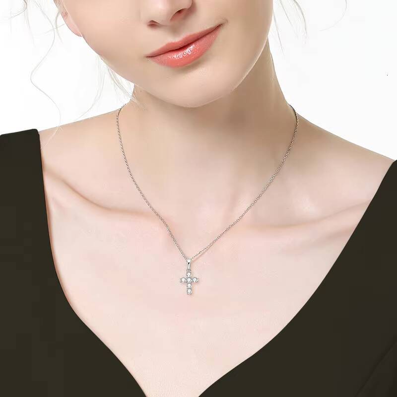 Women Men Faithful Charm 925 Silver Certified 3mm Moissanite Choker Christian Gifts Cross Pendant Necklace