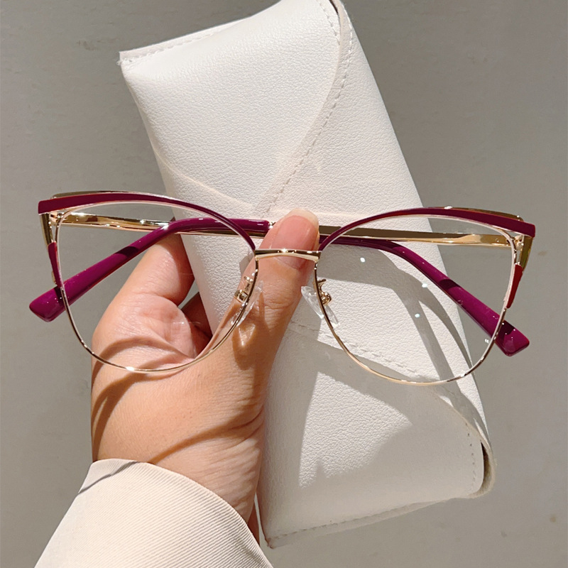 New cross-border cat eye plain high-end anti blue light glasses with metal frame for business and office use, compatible with prescription flat lenses