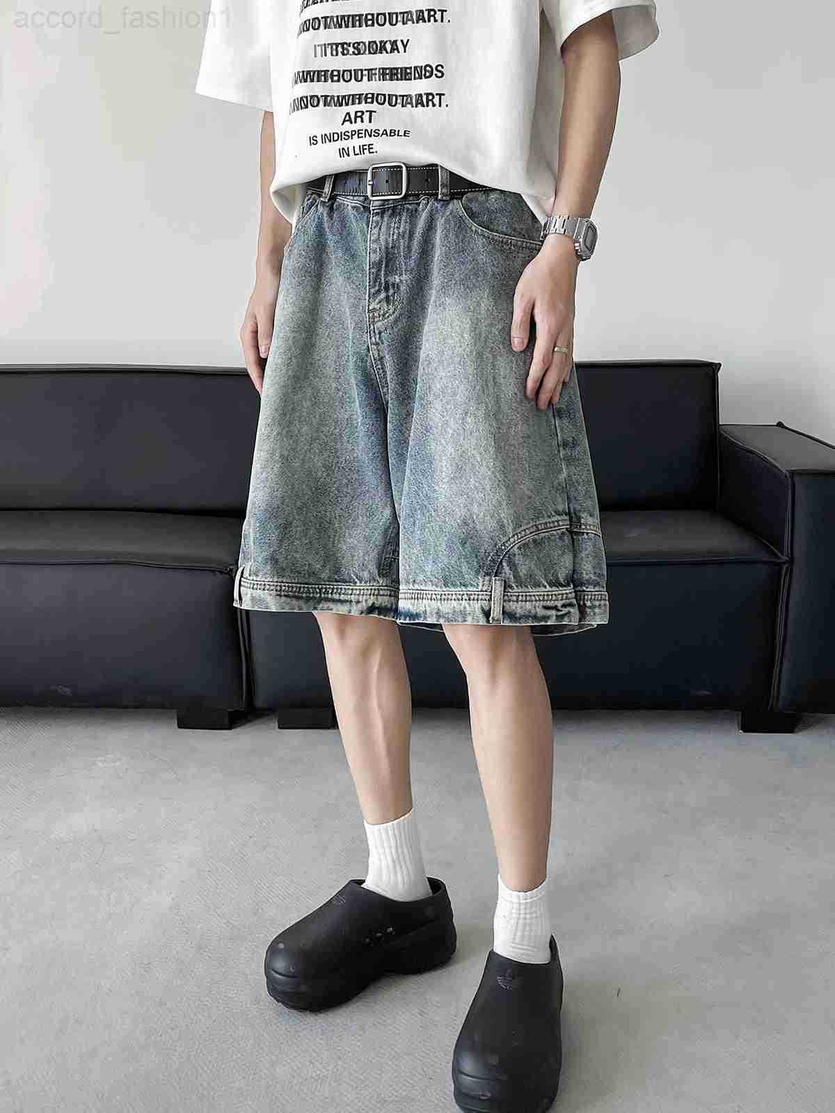 2025 Mens Summer Fashion Retro Solid Color Denim Shorts Men Loose Wide-leg Short Pants Male High Waist Casual Shorts D491 H260330