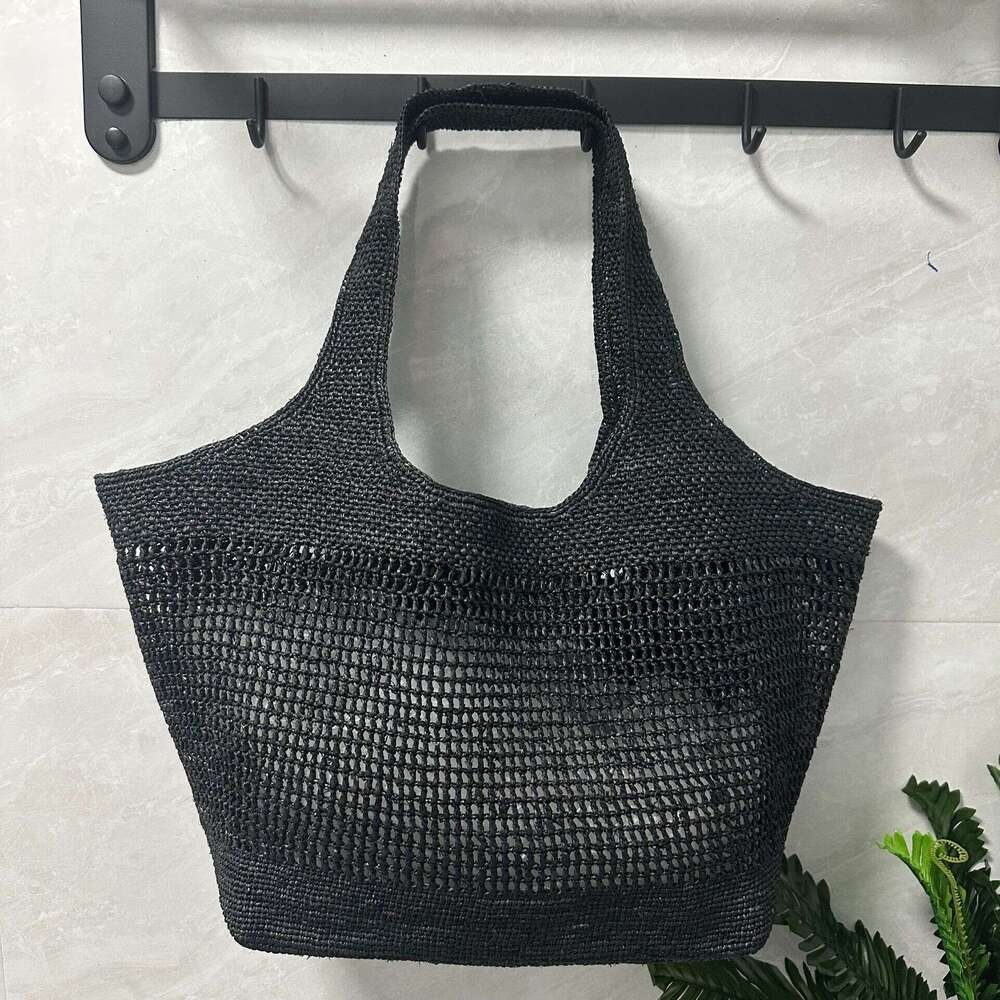 Totebag Shoulder ROSE NOIRE Raffia Handwoven For Women French Style Vacation Beach Casual Tote Large Capacity Handbag Bag