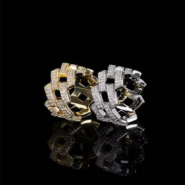 Fashion Hip Hop Fully Paved Moissanite Engagement Ring Cuban Link Ring Unisex