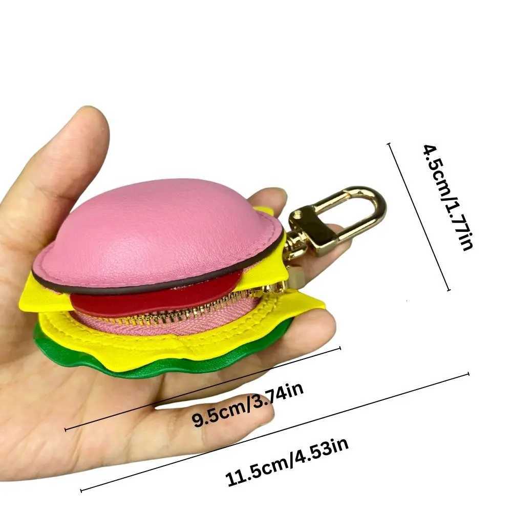 Hamburger Real Leather Coin Purse Earphone Case - Handmade Premium Leather Keychain with Metal Clip for Bag Charm-Ideal Gift Z260330