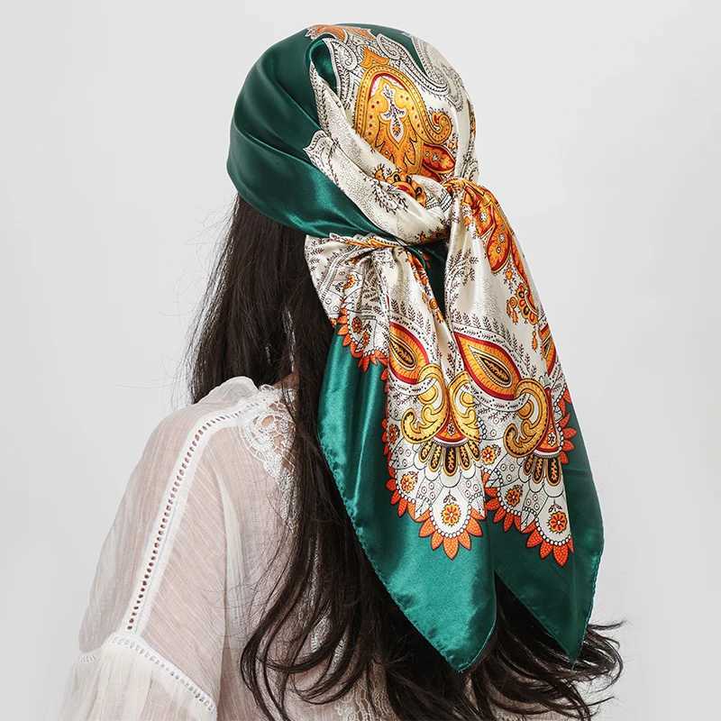 Luxury Brand Square Silk Scarf Wen Shawl 9090cm Cashew Print Kerchief Femme Scarf Foard Satin Bandana Hijab Scarves X260328
