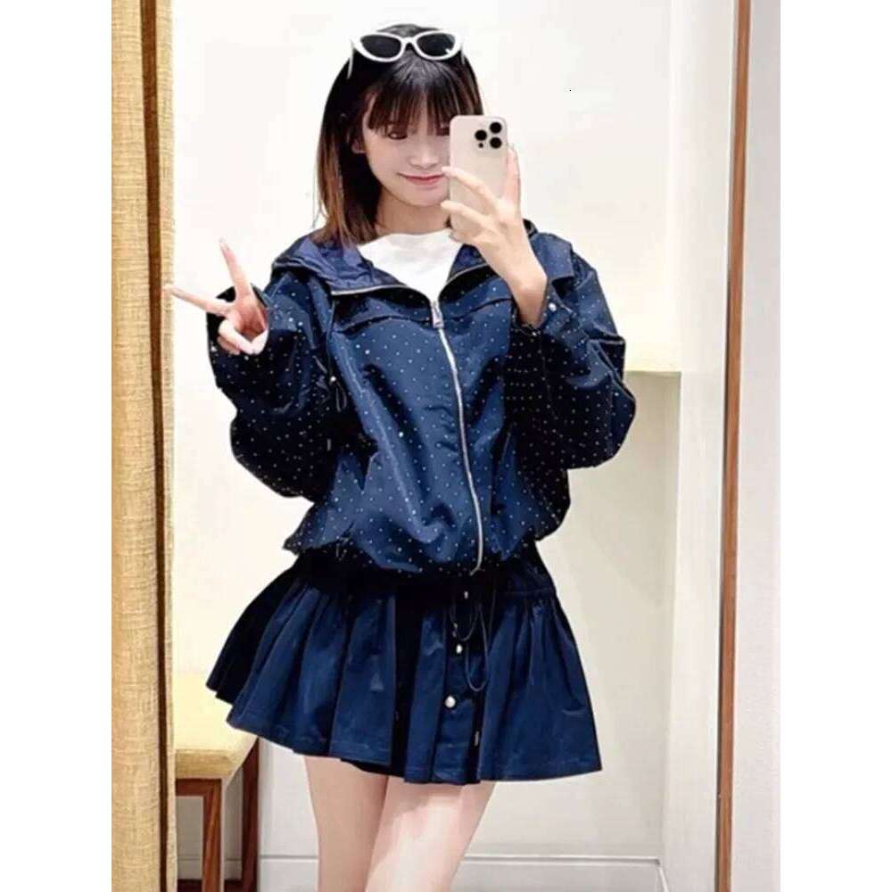 Women Polka Dot Hooded Zipper Jacket Loose 2026 Early Spring Lady Long Sleeve Hoodies Coat Top Mdng260330